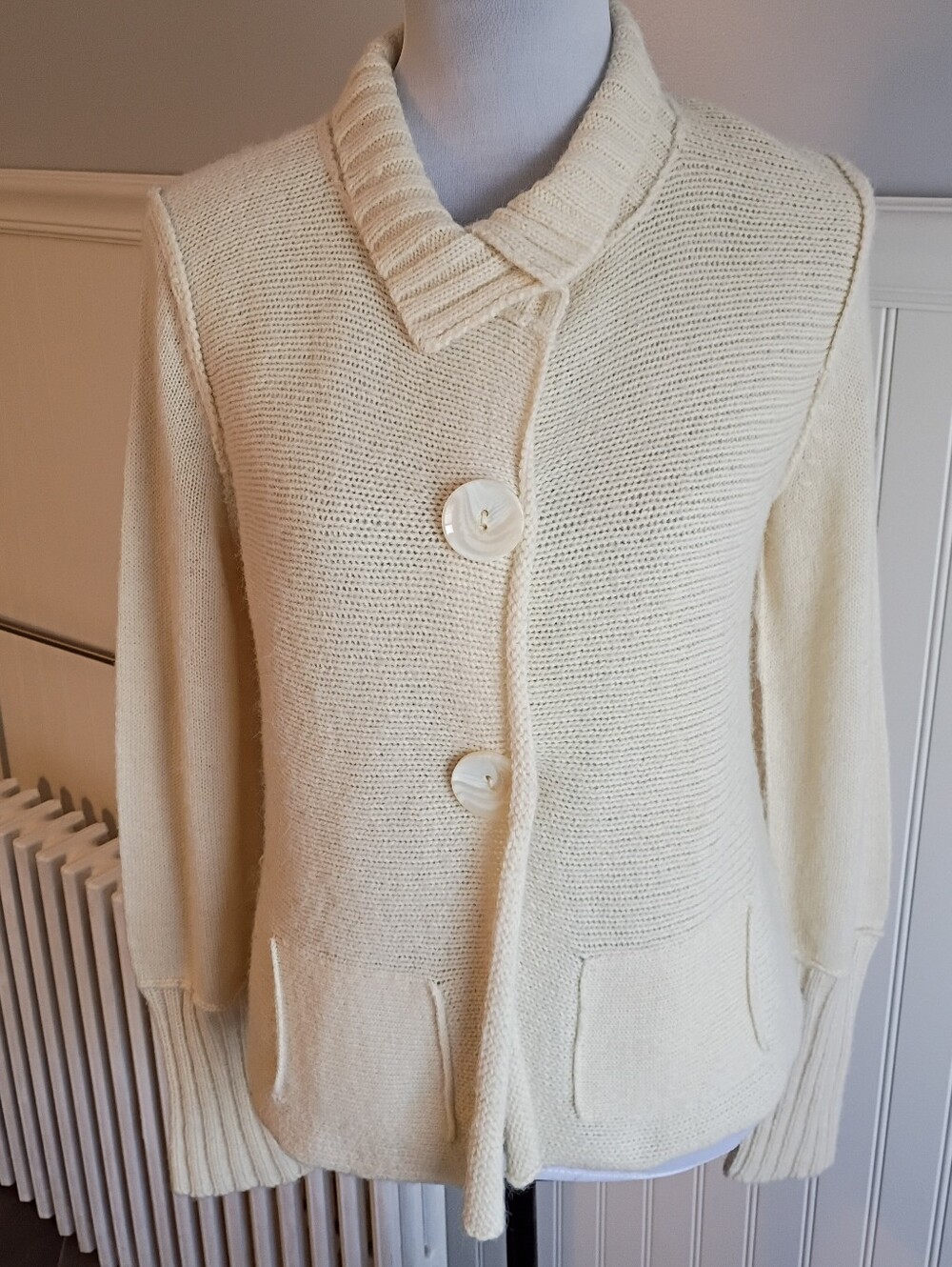 Sundance Wool Blend Knit Cardigan  Cream Button Snap Size Medium Boho